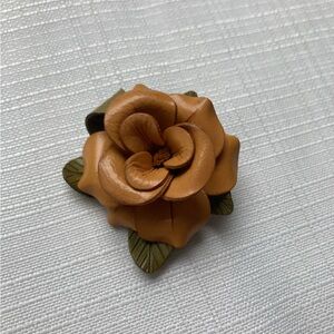 Vintage Leather Flower Brooch, Tan Green
